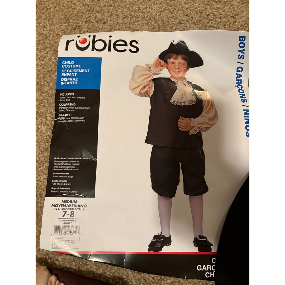 Rubies Costume Boys Medium 7-8 Brown Colonial Boy Historical 4pc Set